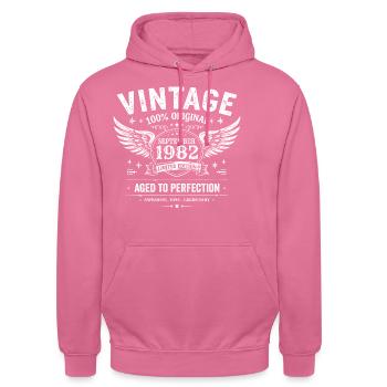 Né en Septembre 1982 - Sweat-shirt à capuche unisexe - rose - Devant - Alina (178cm) & Michal (187cm)