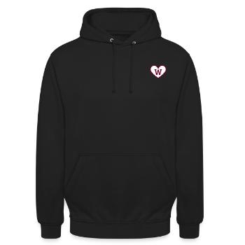 Buchstabe w Herz Sport Burgunderrot Trend - Geschenkidee - Unisex Hoodie - Schwarz - Vorne - Alina (178cm) & Michal (187cm)