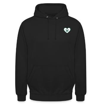 Buchstabe w Herz Sport Trend grün - Geschenkidee - Unisex Hoodie - Schwarz - Vorne - Alina (178cm) & Michal (187cm)