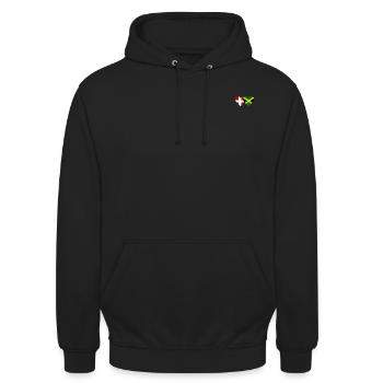 Dänemark Jamaika Flagge Herz - Unisex Hoodie - Schwarz - Vorne - Alina (178cm) & Michal (187cm)