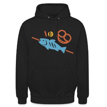 Steckerlfisch, Breze & Zitrone - Unisex Hoodie - Schwarz - Vorne - Alina (178cm) & Michal (187cm)