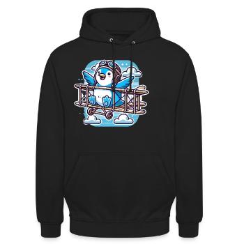 Lustiger fliegender Pinguin, glaube, schwebe - Unisex Hoodie - Schwarz - Vorne - Alina (178cm) & Michal (187cm)