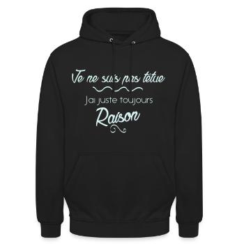 Je ne suis pas tetue - Sweat-shirt à capuche unisexe - noir - Devant - Alina (178cm) & Michal (187cm)