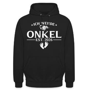 Ich werde Onkel 2026 Schwangerschaft verkünden - Unisex Hoodie - Schwarz - Vorne - Alina (178cm) & Michal (187cm)