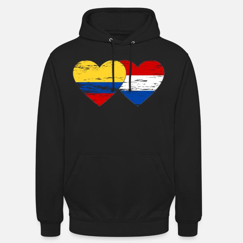 Colombie Hollande drapeau coeur utilisé - Sweat-shirt à capuche unisexe - noir