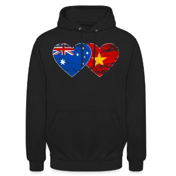 Australien Vietnam Flagge Herz used - Unisex Hoodie - Schwarz - Vorne - Alina (178cm) & Michal (187cm)