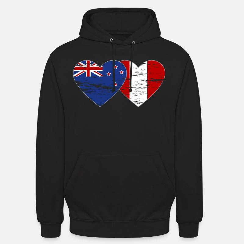 Nouvelle-Zélande Pérou drapeau coeur utilisé - Sweat-shirt à capuche unisexe - noir