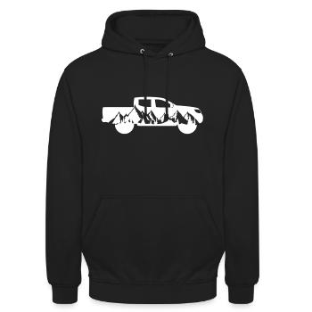 Pick up 4x4 Geländewagen Pick-up - Unisex Hoodie - Schwarz - Vorne - Alina (178cm) & Michal (187cm)