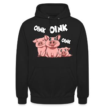 Schweinchen Schwein Oink - Unisex Hoodie - Schwarz - Vorne - Alina (178cm) & Michal (187cm)