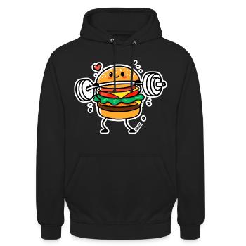 Héros du hamburger en haltérophilie - Sweat-shirt à capuche unisexe - noir - Devant - Alina (178cm) & Michal (187cm)