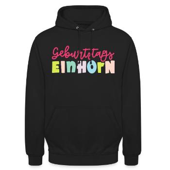 Geburtstags EINHORN - Unisex Hoodie - Schwarz - Vorne - Alina (178cm) & Michal (187cm)