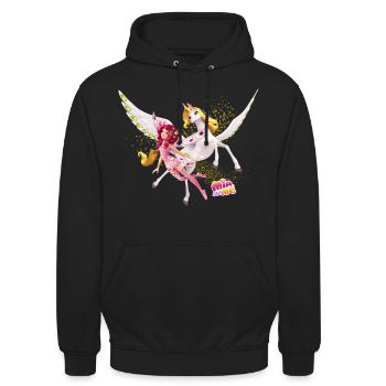 Mia and me Einhorn Onchao Und Elfe Mia Fliegen - Unisex Hoodie - Schwarz - Vorne - Alina (178cm) & Michal (187cm)