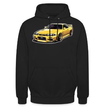 JDM R33 Car Motif Voitures de rêve japonaises des années 90 - Sweat-shirt à capuche unisexe - noir - Devant - Alina (178cm) & Michal (187cm)
