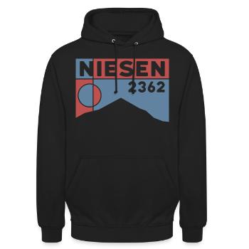 Niesen Berg Wandern Wanderung Souvenir Thunersee - Unisex Hoodie - Schwarz - Vorne - Alina (178cm) & Michal (187cm)