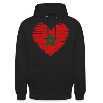 Manteau drapeau drapeau coeur Maroc - Sweat-shirt à capuche unisexe - noir - Devant - Alina (178cm) & Michal (187cm)