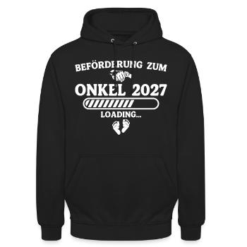 Beförderung zum Onkel 2027 – Schwangerschaft - Unisex Hoodie - Schwarz - Vorne - Alina (178cm) & Michal (187cm)