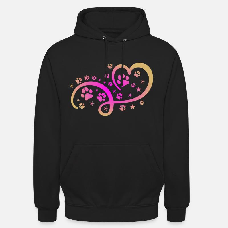 Herz mit Pfötchen und Sternen - Unisex Hoodie - Schwarz