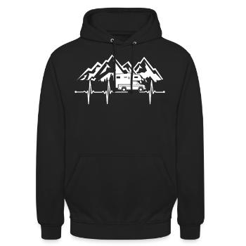 Pickup mit Wohnkabine Herzschlag Absetzkabine - Unisex Hoodie - Schwarz - Vorne - Alina (178cm) & Michal (187cm)