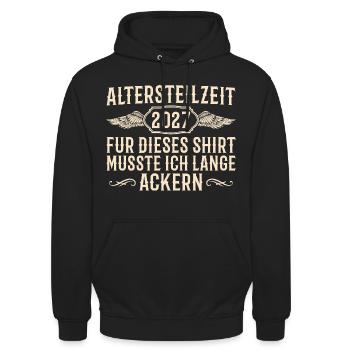 Altersteilzeit 2027 – Lange geackert für Rente - Unisex Hoodie - Schwarz - Vorne - Alina (178cm) & Michal (187cm)