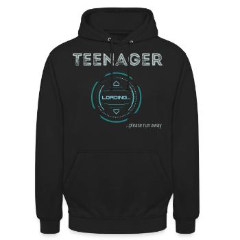 Teenager Loading Please Run Away, 13th birthday - Unisex Hoodie - black - Front - Alina (178cm) & Michal (187cm)