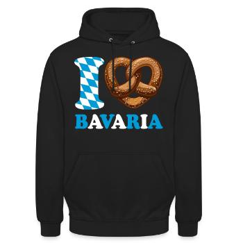 J’aime le bretzel de Bavière - Coeur - Dire - Sweat-shirt à capuche unisexe - noir - Devant - Alina (178cm) & Michal (187cm)