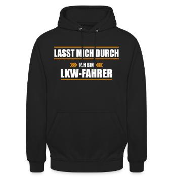 LKW-Fahrer Spruch Geschenk - Unisex Hoodie - Schwarz - Vorne - Alina (178cm) & Michal (187cm)