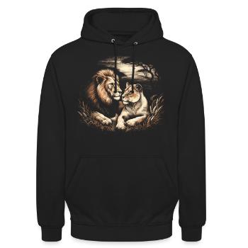 Löwen Pärchen - Unisex Hoodie - Schwarz - Vorne - Alina (178cm) & Michal (187cm)