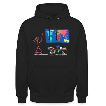 Geographie Lehrer Strichmännnchen Erdkunde Schule - Unisex Hoodie - Schwarz - Vorne - Alina (178cm) & Michal (187cm)