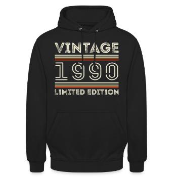 Jahrgang 1990 - Jahr 1990 Geburtstagsgeschenk 1990 - Unisex Hoodie - Schwarz - Vorne - Alina (178cm) & Michal (187cm)