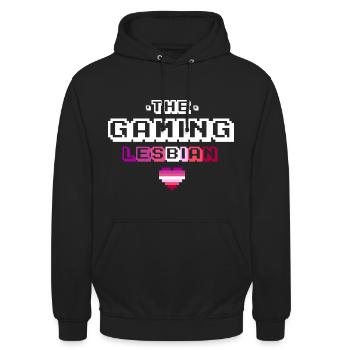 Gift Lesbian Gamer Lesbian Gaming 8bit - Unisex Hoodie - black - Front - Alina (178cm) & Michal (187cm)