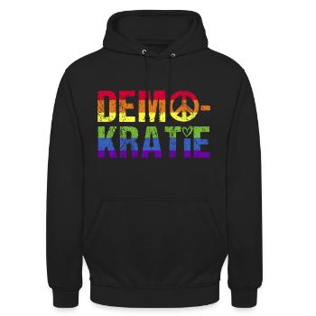Demokratie nie wieder ist jetzt Demonstration bunt - Unisex Hoodie - Schwarz - Vorne - Alina (178cm) & Michal (187cm)