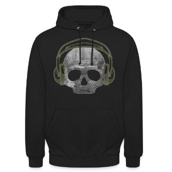 DJ Totenkopf Kopfhörer Retro Vintage Rock Musik - Unisex Hoodie - Schwarz - Vorne - Alina (178cm) & Michal (187cm)