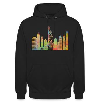 New York City Freiheitsstatue Manhattan Skyline - Unisex Hoodie - Schwarz - Vorne - Alina (178cm) & Michal (187cm)