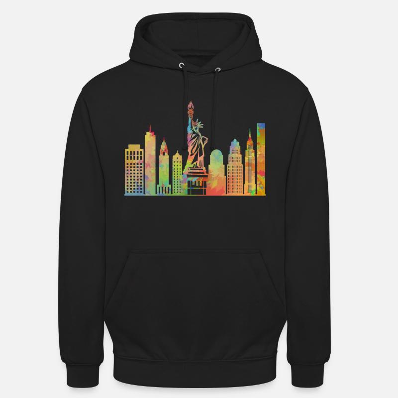 Statue de la Liberté de New York Manhattan Skyline - Sweat-shirt à capuche unisexe - noir