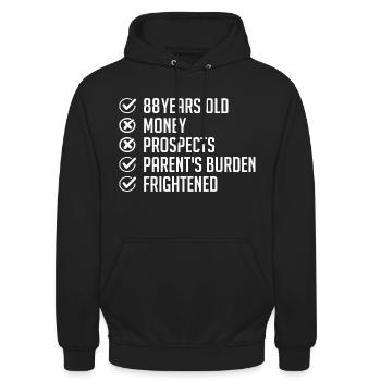 88 ans Humour cadeau 88e Anniversaire drôle 88 ans - Sweat-shirt à capuche unisexe - noir - Devant - Alina (178cm) & Michal (187cm)