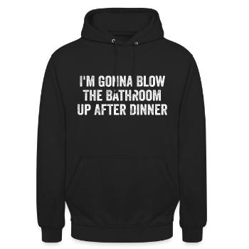 Ich werde das Badezimmer nach dem Abendessen in die Luft jagen | Komisch - Unisex Hoodie - Schwarz - Vorne - Alina (178cm) & Michal (187cm)