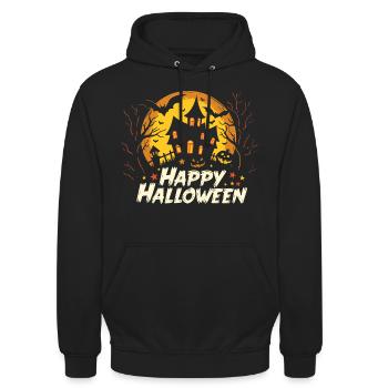 Happy Halloween Geisterhaus - gruselig - Unisex Hoodie - Schwarz - Vorne - Alina (178cm) & Michal (187cm)