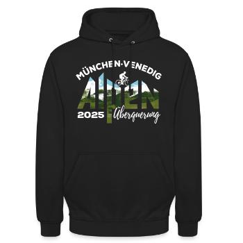 Alpenüberquerung 2025 München Venedig, Fahrrad - Unisex Hoodie - Schwarz - Vorne - Alina (178cm) & Michal (187cm)