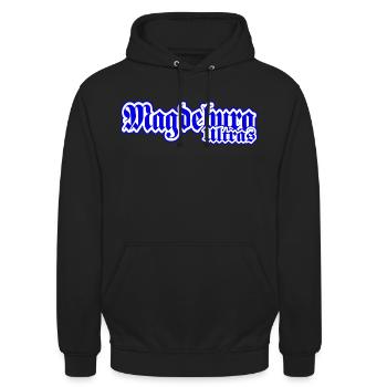 Magdeburg Ultras Fussball Fanartikel Fanblock - Unisex Hoodie - Schwarz - Vorne - Alina (178cm) & Michal (187cm)