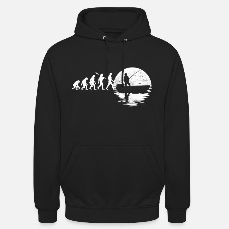 Evolution - Angler im Boot - Mondnacht - Unisex Hoodie - Schwarz