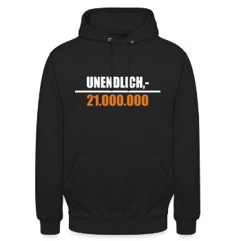 Unendlich geteilt durch 21 Millionen - Unisex Hoodie - Schwarz - Vorne - Alina (178cm) & Michal (187cm)