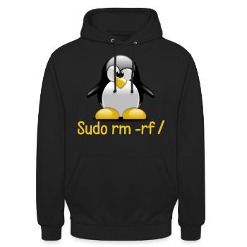 Sudo rm -rf / Programmeur Tux Pingouin Coding - Sweat-shirt à capuche unisexe - noir - Devant - Alina (178cm) & Michal (187cm)