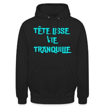 tête lisse, vie tranquille - Sweat-shirt à capuche unisexe - noir - Devant - Alina (178cm) & Michal (187cm)