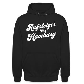 Hamburg Fußball Aufsteiger 2025 - Unisex Hoodie - Schwarz - Vorne - Alina (178cm) & Michal (187cm)