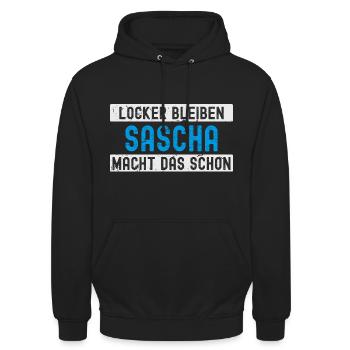 Sascha macht das schon - Unisex Hoodie - Schwarz - Vorne - Alina (178cm) & Michal (187cm)
