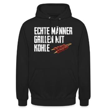 Echte Männer Grillen Mit Kohle - Unisex Hoodie - Schwarz - Vorne - Alina (178cm) & Michal (187cm)