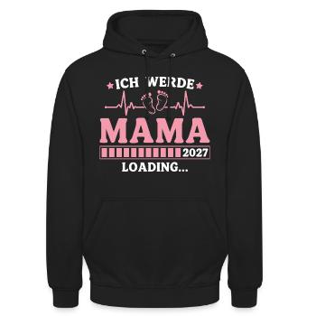 Ich werde Mama 2027 – Werdende Mutter - Unisex Hoodie - Schwarz - Vorne - Alina (178cm) & Michal (187cm)