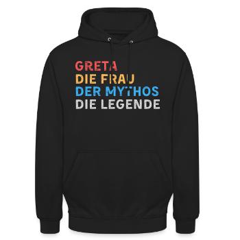 Greta Fau Mythos Legende - Unisex Hoodie - Schwarz - Vorne - Alina (178cm) & Michal (187cm)