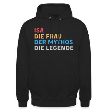 Isa Fau Mythos Legende - Unisex Hoodie - Schwarz - Vorne - Alina (178cm) & Michal (187cm)