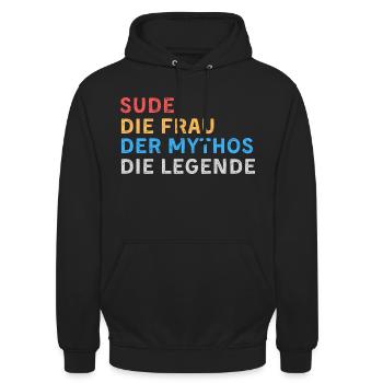 Sude Fau Mythos Legende - Unisex Hoodie - Schwarz - Vorne - Alina (178cm) & Michal (187cm)